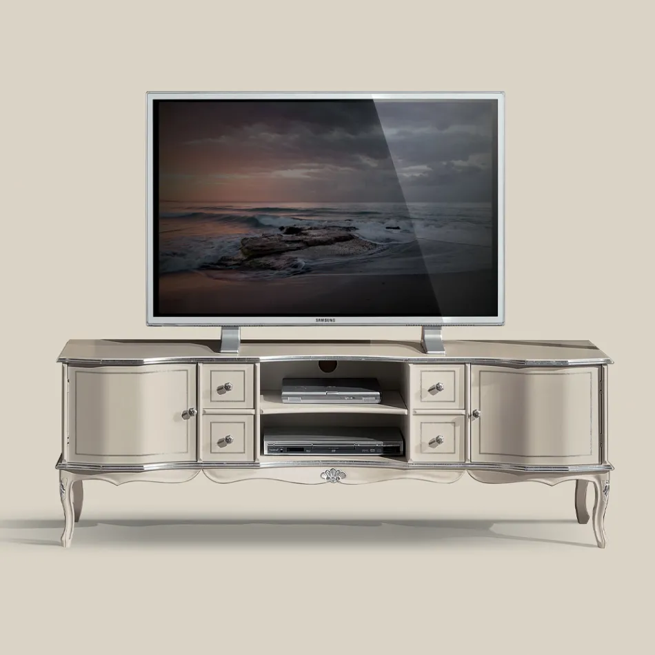 Mobile Salotto Porta Tv Legno Bianco e Argento Made in Italy - Windsor Viadurini