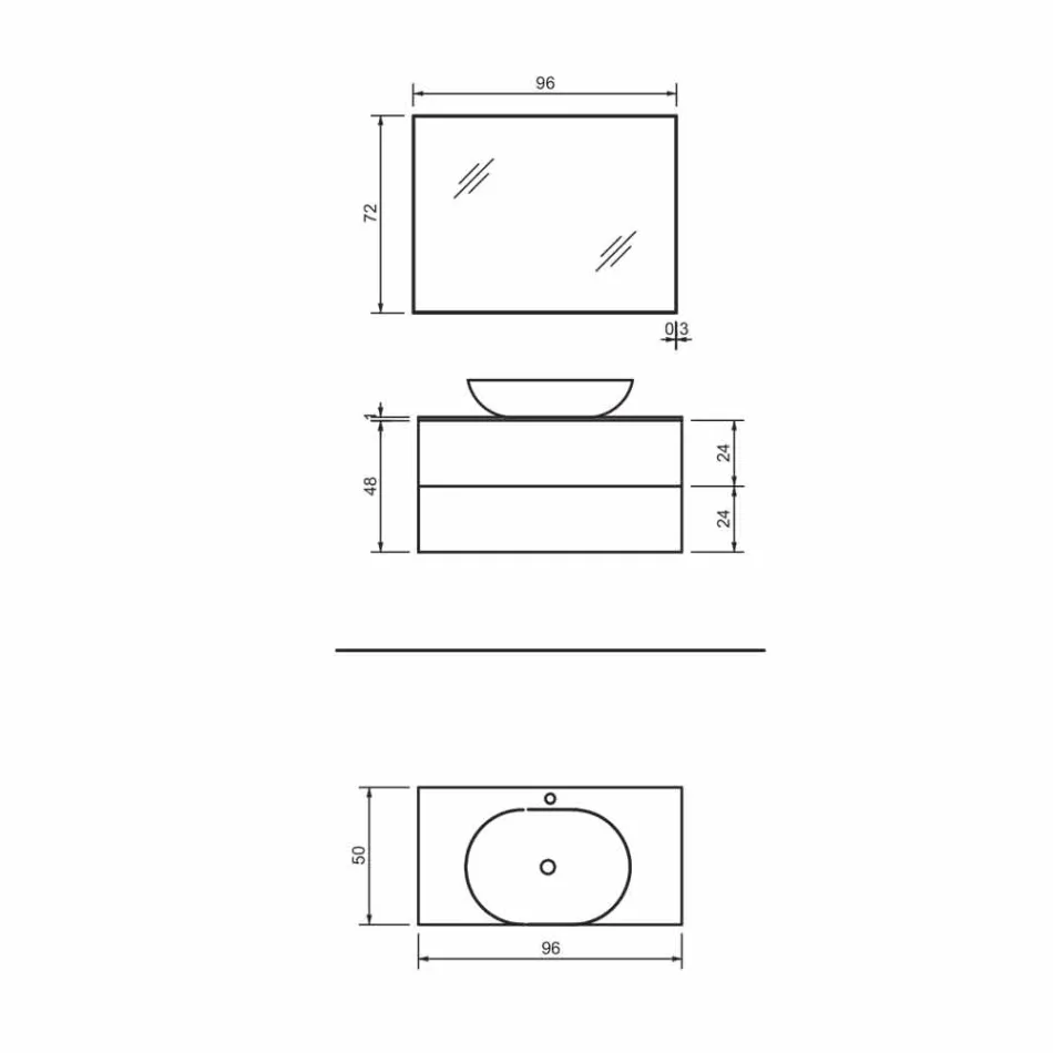 Mobili Bagno a Sospensione Base 2 Cassetti, Lavabo e Specchio, Pregiato - Renga Viadurini