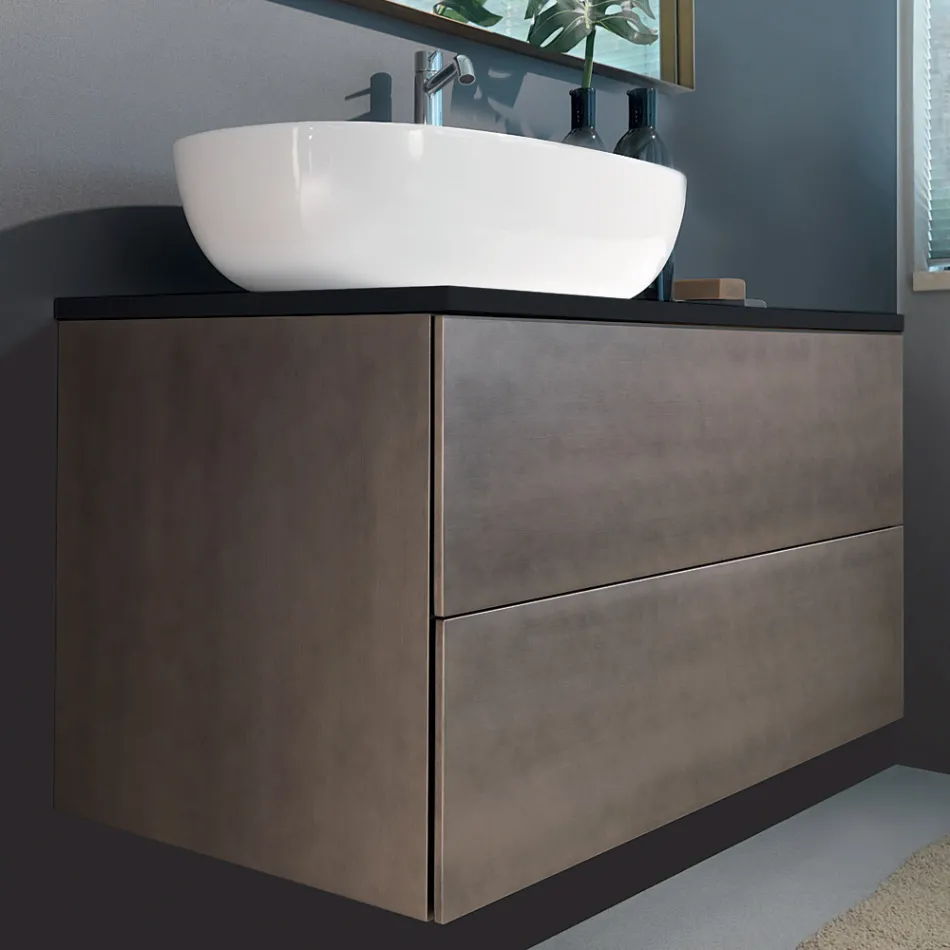 Mobili Bagno a Sospensione in Legno, Metallo e Ceramica L96 cm, Pregiati - Renga Viadurini