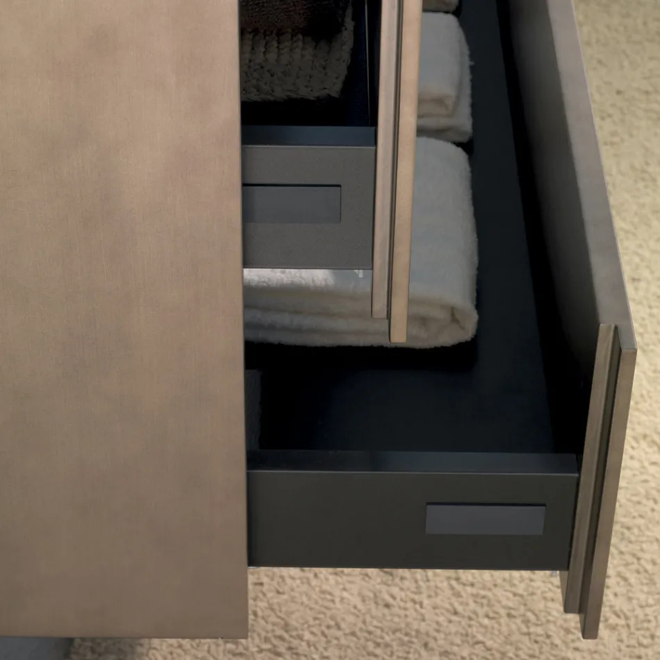 Mobili Bagno a Sospensione in Legno, Metallo e Ceramica L96 cm, Pregiati - Renga Viadurini