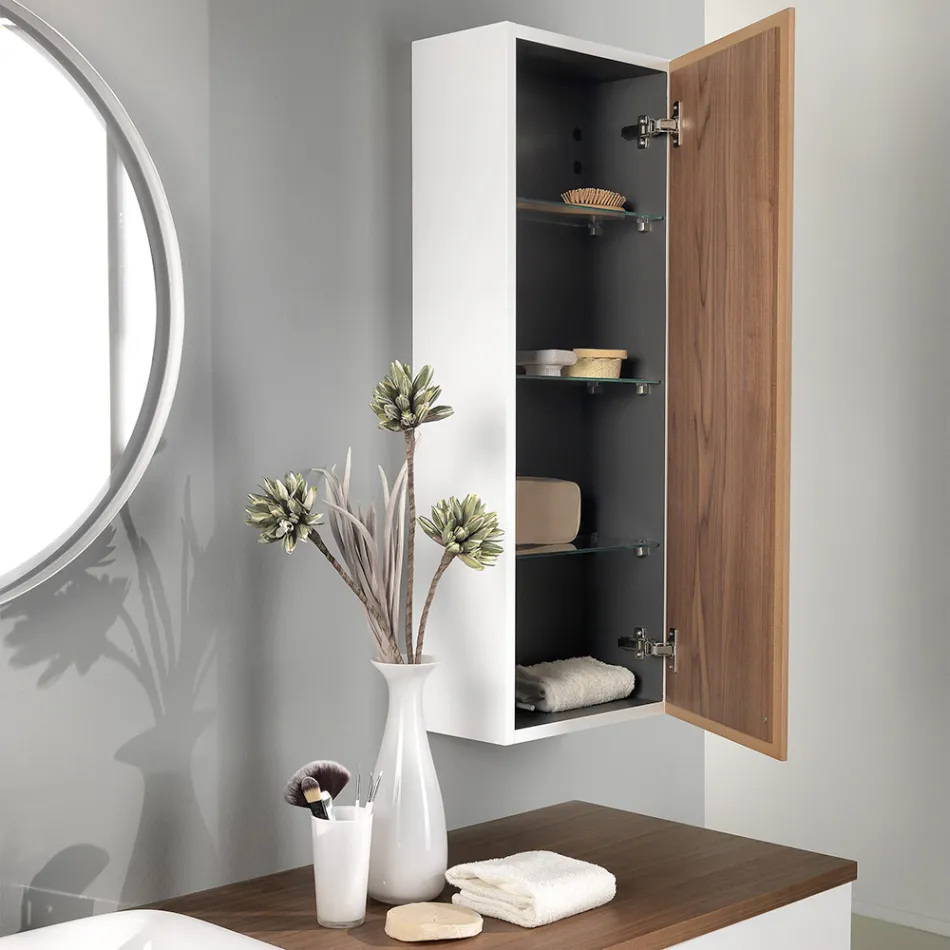 Mobili Bagno in Legno Bianco e Noce e Ceramica 156 cm Made in Italy - Renga Viadurini