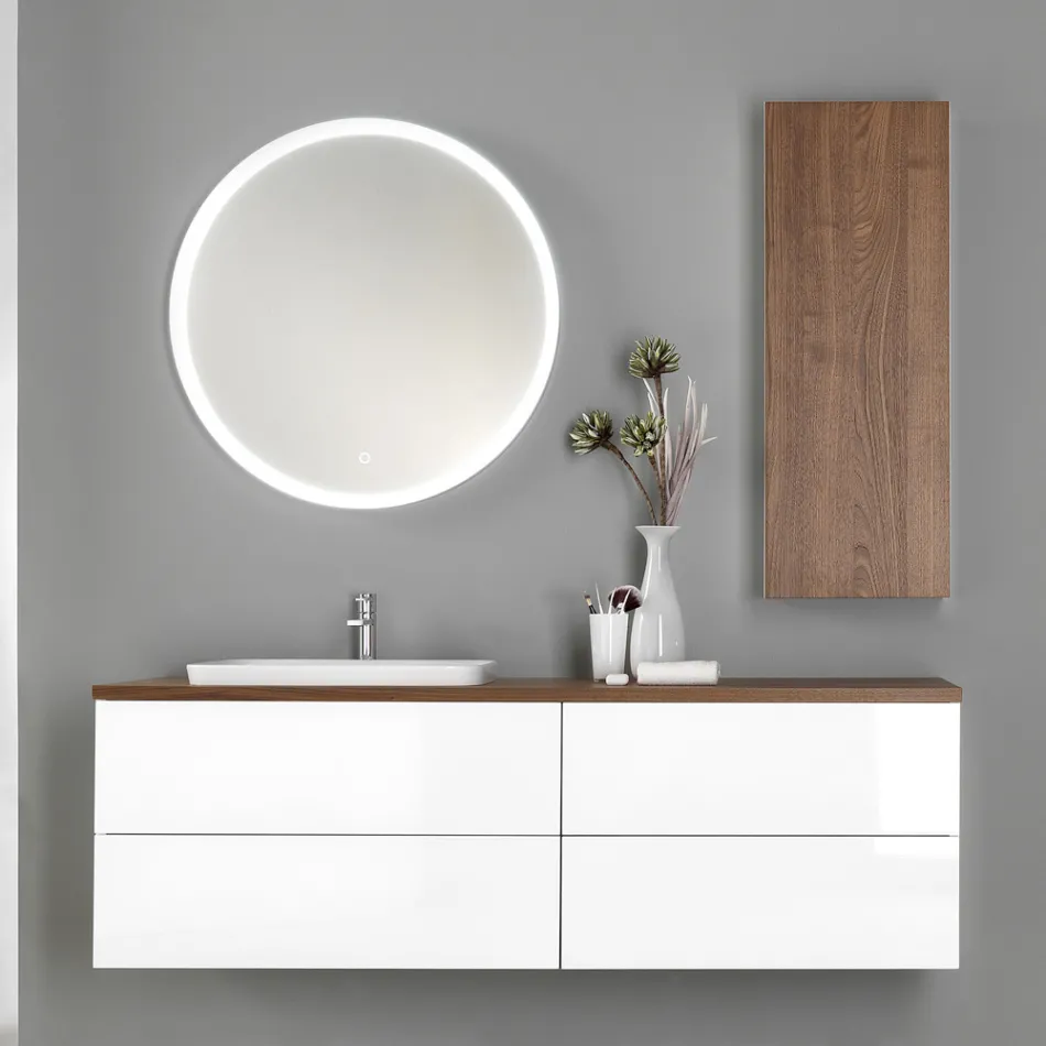 Mobili Bagno in Legno Bianco e Noce e Ceramica 156 cm Made in Italy - Renga Viadurini