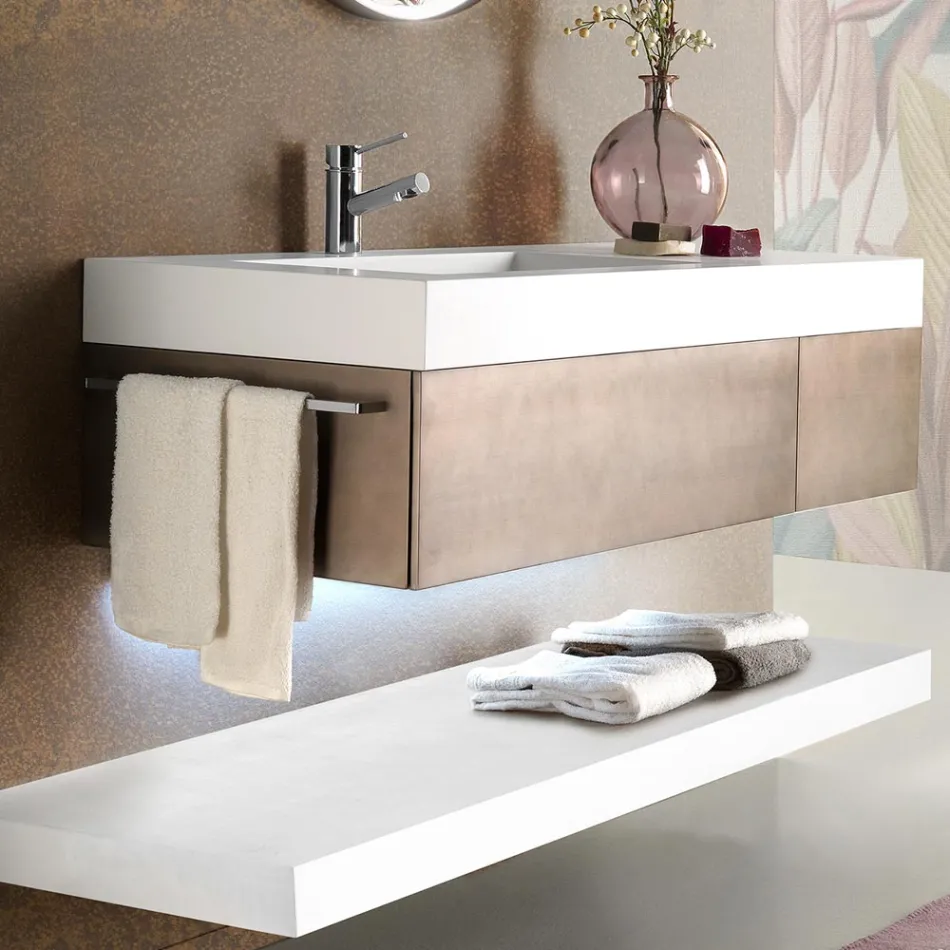 Mobili Bagno Sospesi in Metallo, Legno MDF e Stonelight Made in Italy - Renga Viadurini