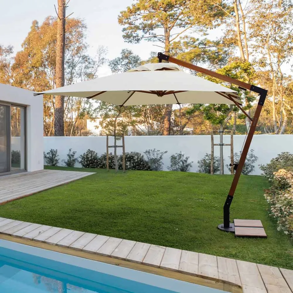 Ombrellone da Esterno in Legno e Poliestere Ecrù 3x4, Homemotion - Passmore Viadurini