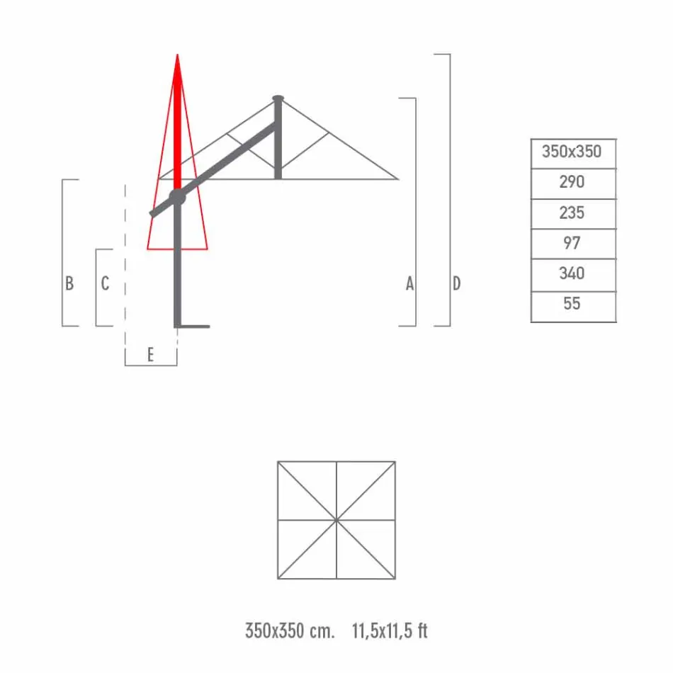 Ombrellone in Alluminio a Braccio Bianco o Antracite 350x350 cm - Lapillo Viadurini