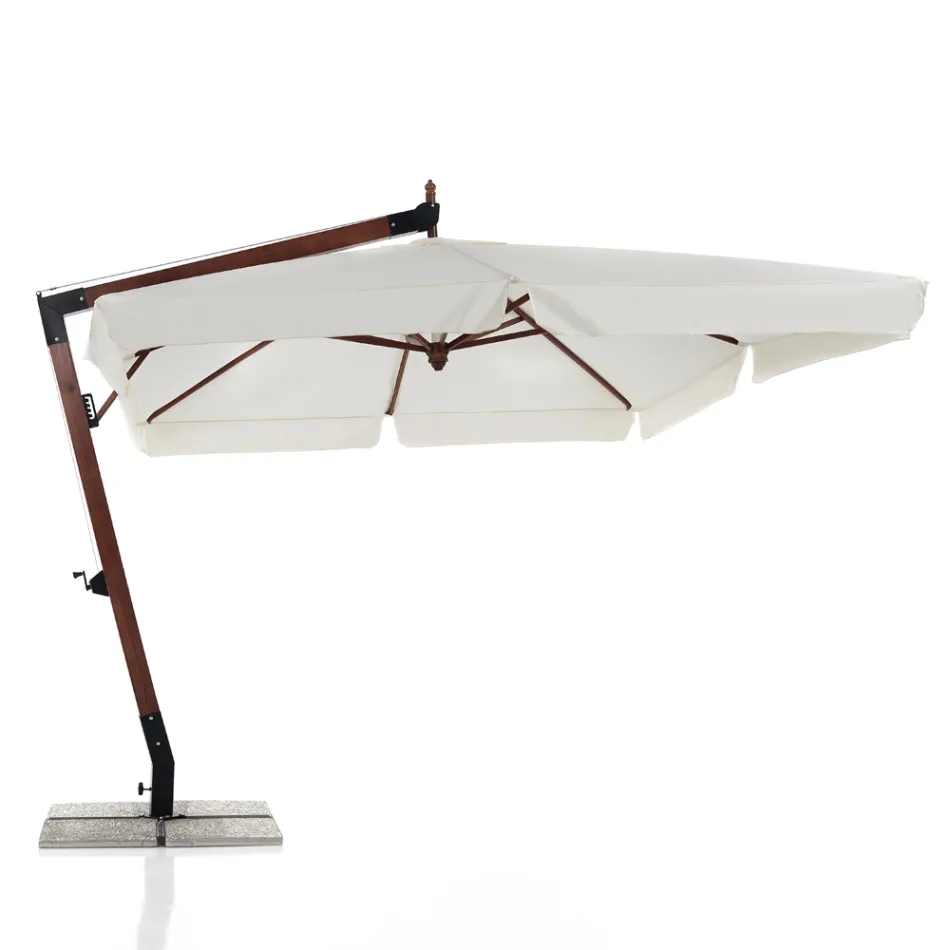 Ombrellone in Legno Massello con Telo in Poliestere Spalmato in PVC - Devoir Viadurini