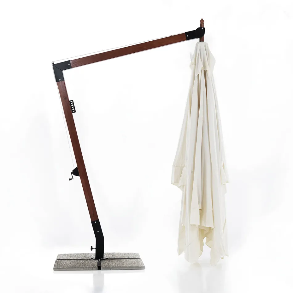 Ombrellone in Legno Massello con Telo in Poliestere Spalmato in PVC - Devoir Viadurini