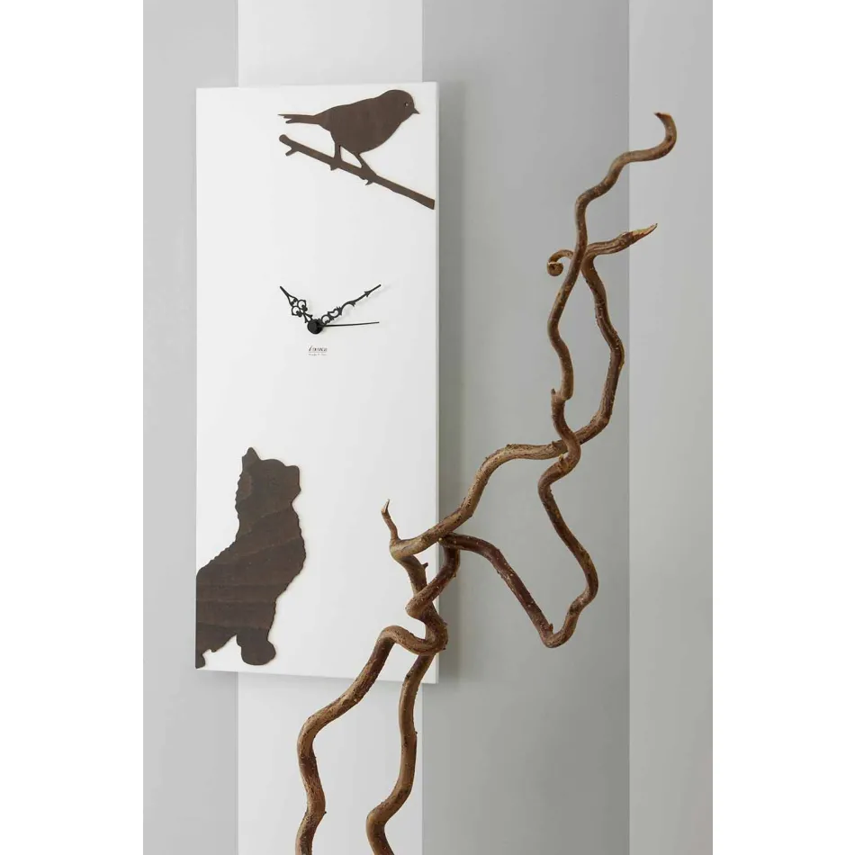 Orologio a Muro Bianco con Decori di Animali in Legno Design Moderno - Suspense Viadurini