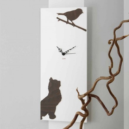 Orologio a Muro Bianco con Decori di Animali in Legno Design Moderno - Suspense Viadurini
