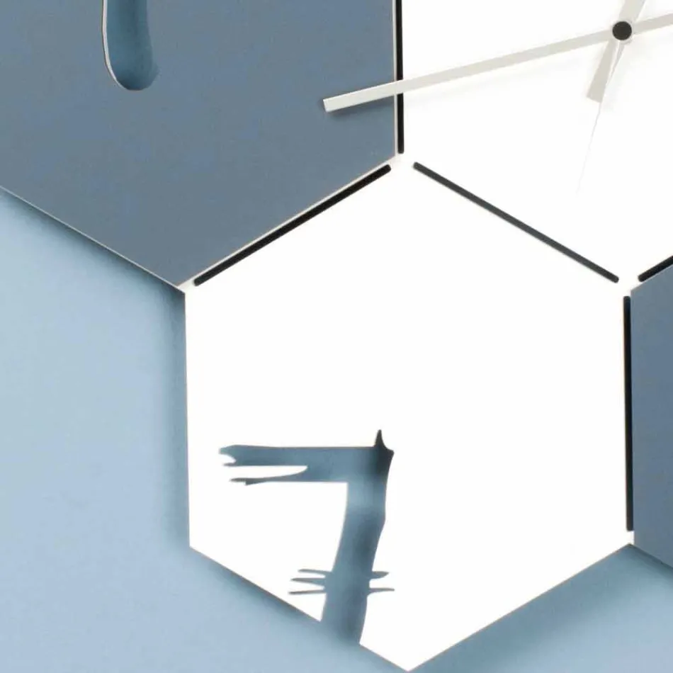 Orologio a Muro Grande in Legno Colorato Design Moderno Esagonale - Nidodape Viadurini