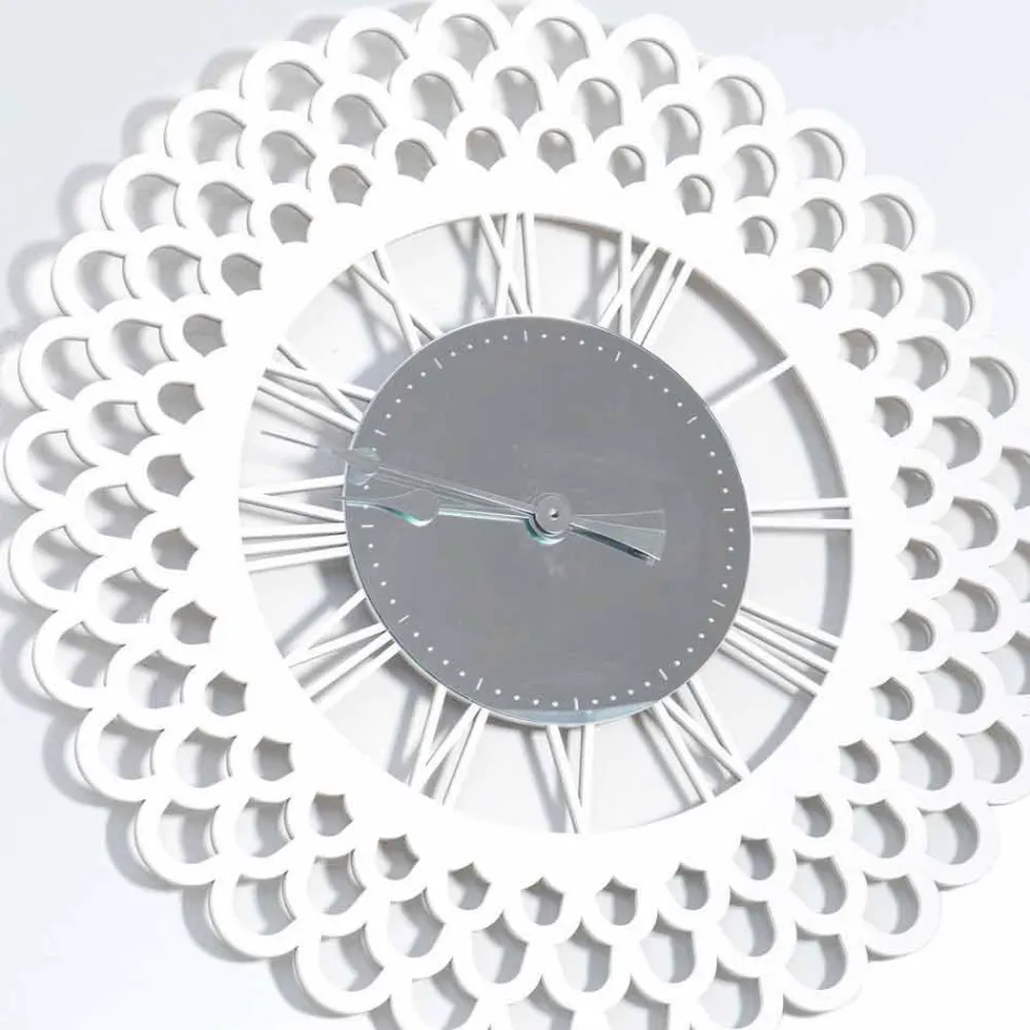 Orologio a Muro in Legno Bianco Design Floreale Grande e Moderno - Gerbera Viadurini