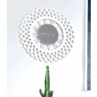 Orologio a Muro in Legno Bianco Design Floreale Grande e Moderno - Gerbera Viadurini