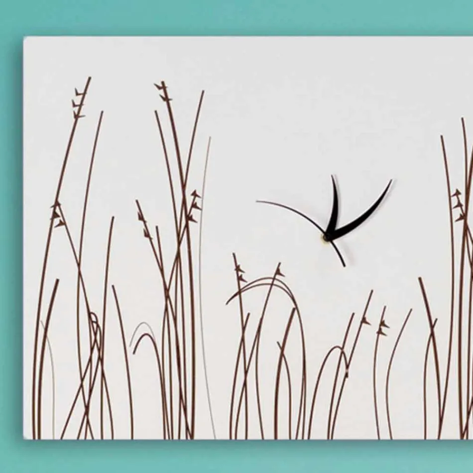 Orologio a Muro in Legno Bianco di Design Moderno Rettangolare - Filigrano Viadurini