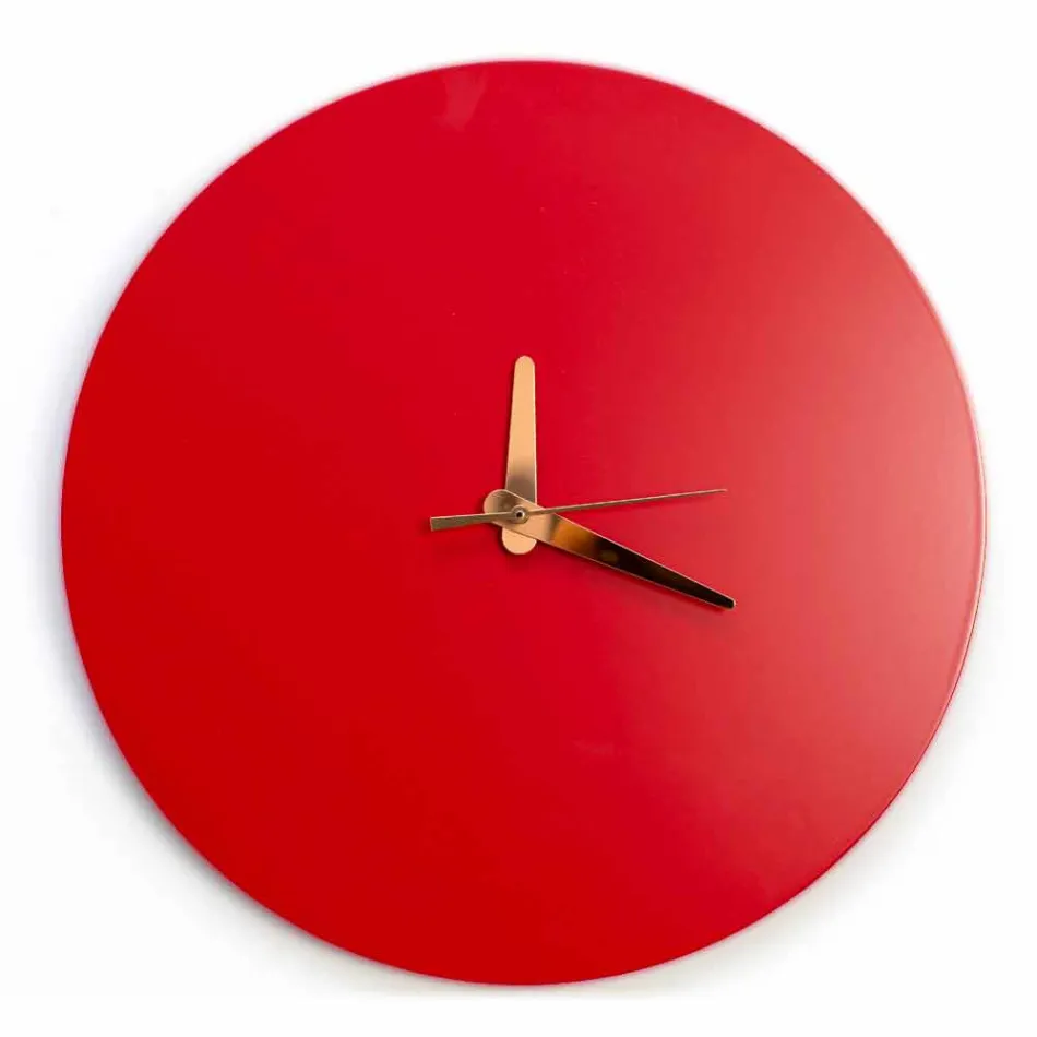 Orologio a Muro Rosso dal Design Italiano Rotondo e Moderno in Legno - Callisto Viadurini