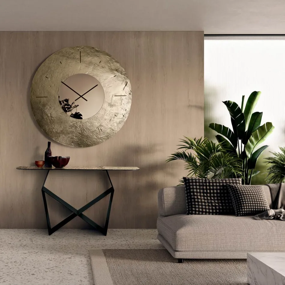 Orologio a Parete in Vetro Fuso Martellato Retroargentato Made in Italy - Cinzia Viadurini