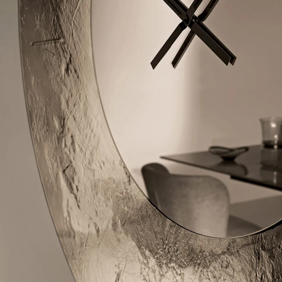 Orologio a Parete in Vetro Fuso Martellato Retroargentato Made in Italy - Cinzia Viadurini