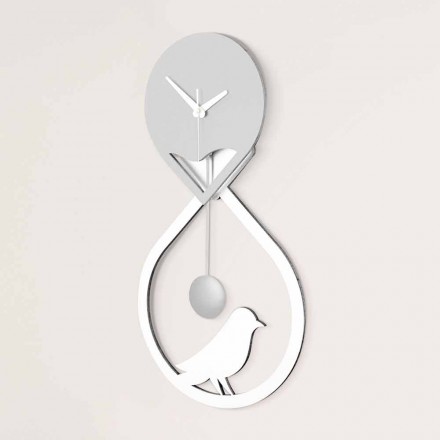 Orologio a Pendolo a Muro di Design Moderno Stilizzato Bianco e Grigio - Tebe Viadurini