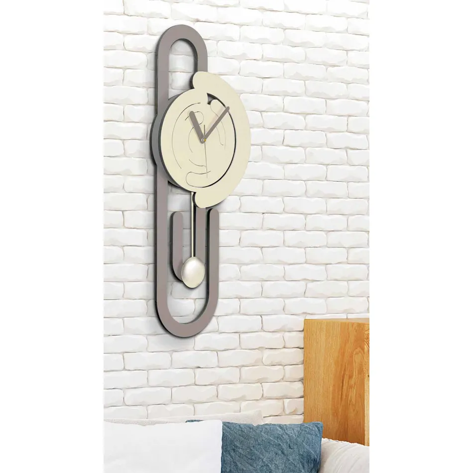 Orologio a Pendolo da Parete Design Moderno in Legno Beige e Marrone - Graffetta Viadurini
