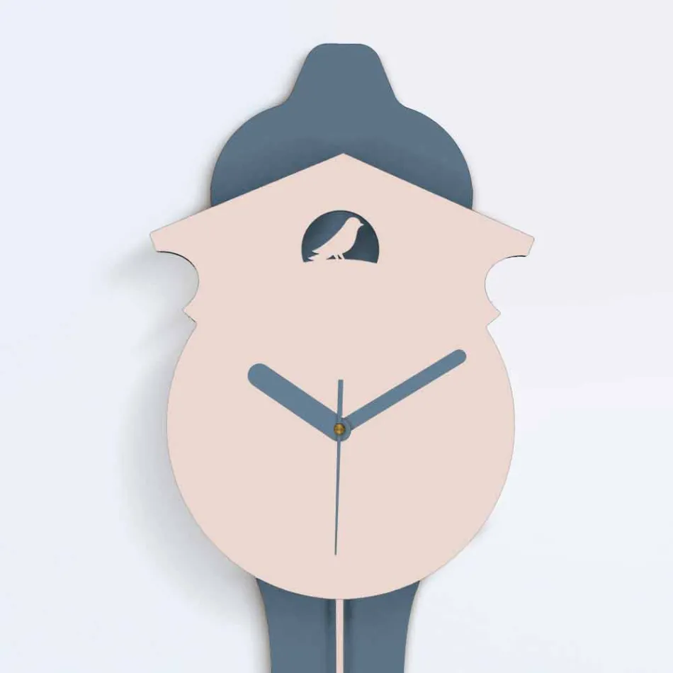Orologio a Pendolo Moderno in Legno a Parete di Design Grigio e Rosa - Cuculo Viadurini