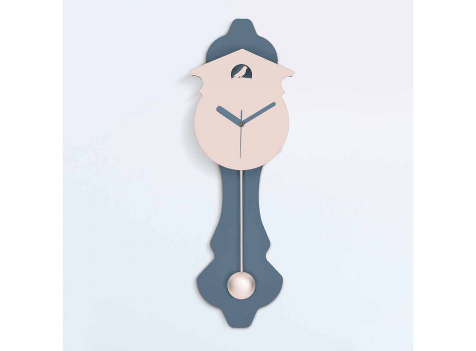 Orologio a Pendolo Moderno in Legno a Parete di Design Grigio e Rosa - Cuculo Viadurini
