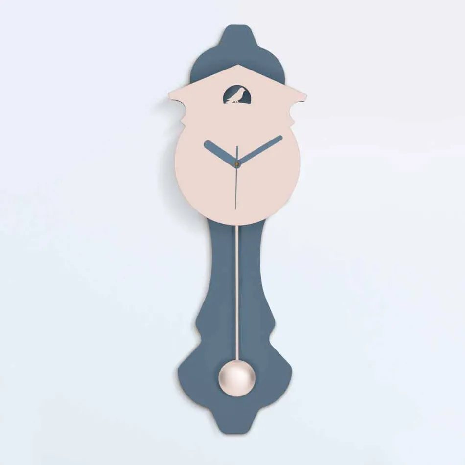 Orologio a Pendolo Moderno in Legno a Parete di Design Grigio e Rosa - Cuculo Viadurini