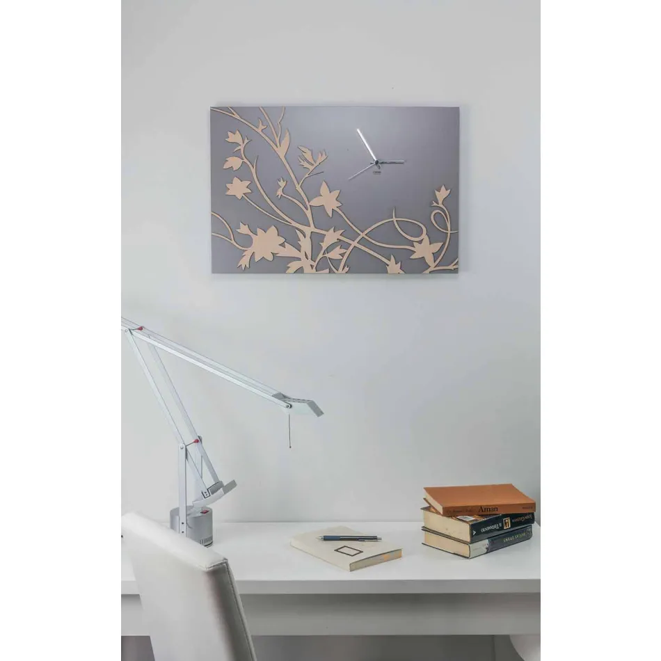 Orologio da Parete Design Rettangolare Moderno Grigio in Legno Decorato - Gallio Viadurini