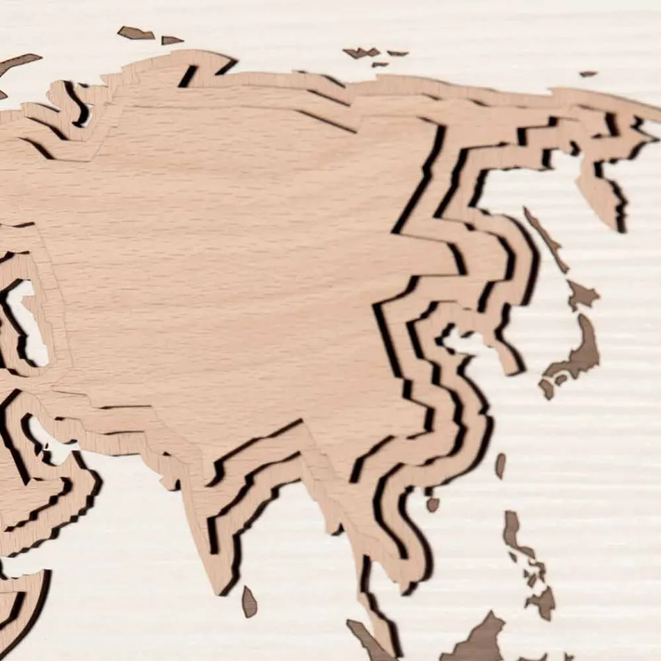 Orologio da Parete in Legno con Decorazione Planisfero Design Soggiorno - Mappo Viadurini