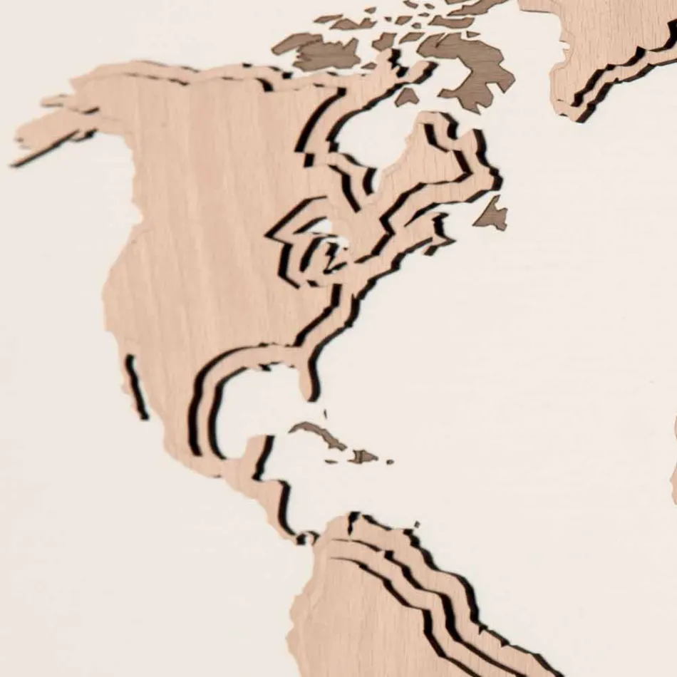 Orologio da Parete in Legno con Decorazione Planisfero Design Soggiorno - Mappo Viadurini