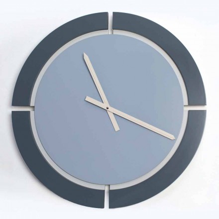 Orologio da Parete Moderno di Design Tondo in Legno Bianco Blu Avio - Savio Viadurini