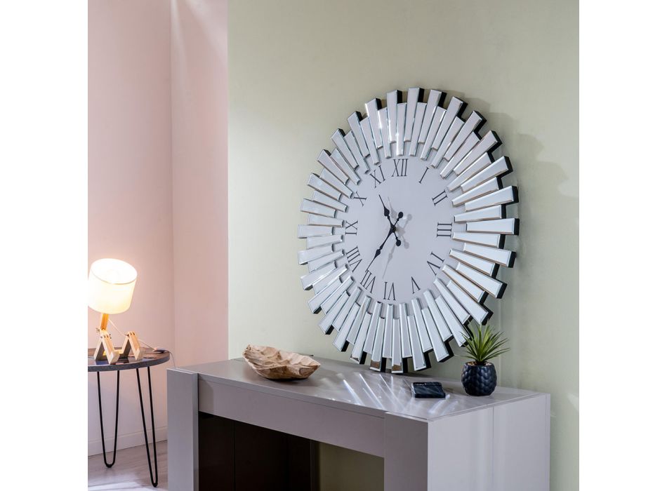 Orologio da Parete Rotondo Decorativo in Mdf e Vetro a Specchio - Tosco Viadurini