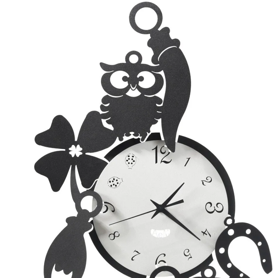 Orologio da Parete Rotondo in Ferro Design con Decori Fortuna - Tibio Viadurini