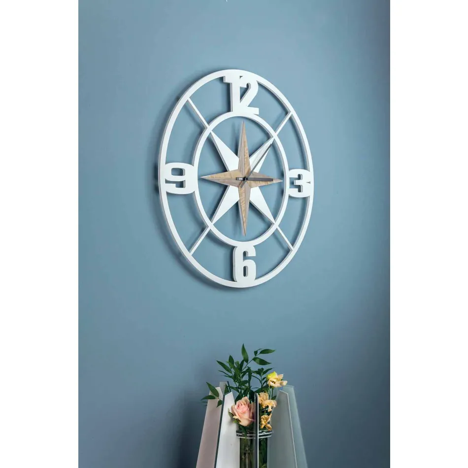 Orologio Grande a Parete Design in Legno Bianco e Marrone Shabby - Cardine Viadurini