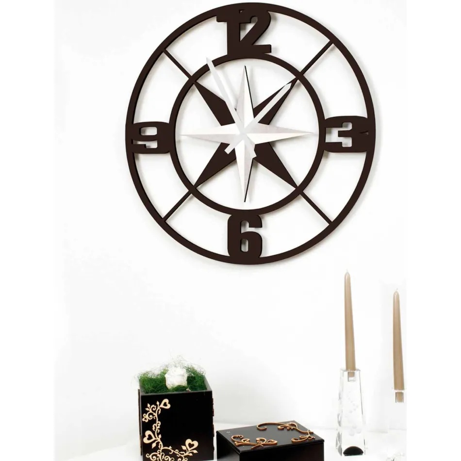 Orologio Grande a Parete Design in Legno Bianco e Marrone Shabby - Cardine Viadurini