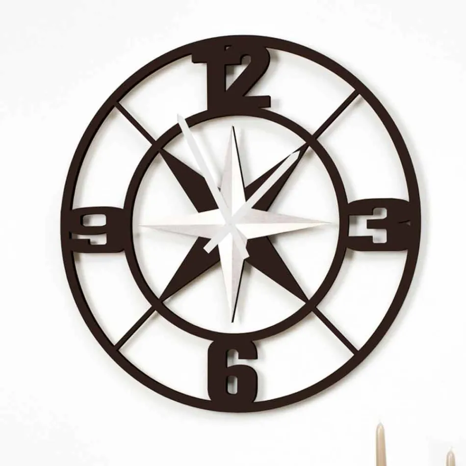 Orologio Grande a Parete Design in Legno Bianco e Marrone Shabby - Cardine Viadurini