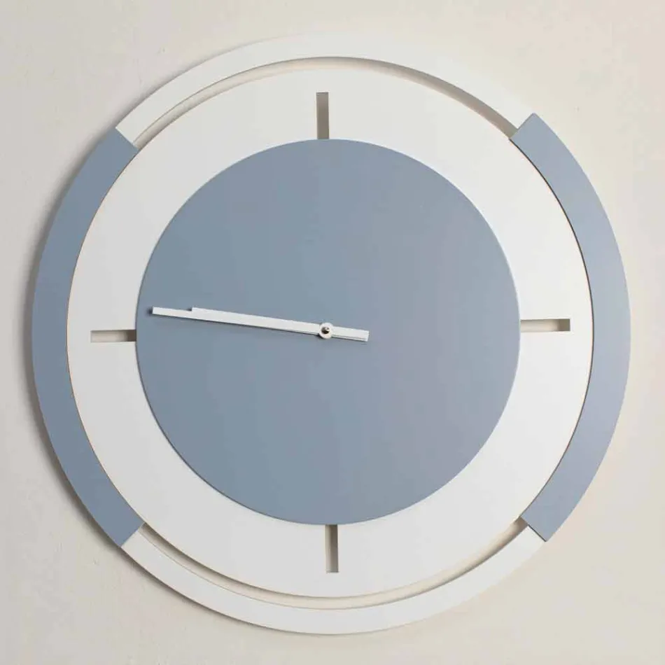 Orologio Grande a Parete di Design Classico Tondo in Legno Bianco e Avio - Beppe Viadurini