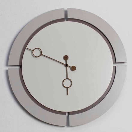 Orologio Grande da Parete Design Tondo Moderno in Legno Marrone e Beige - Osvego Viadurini