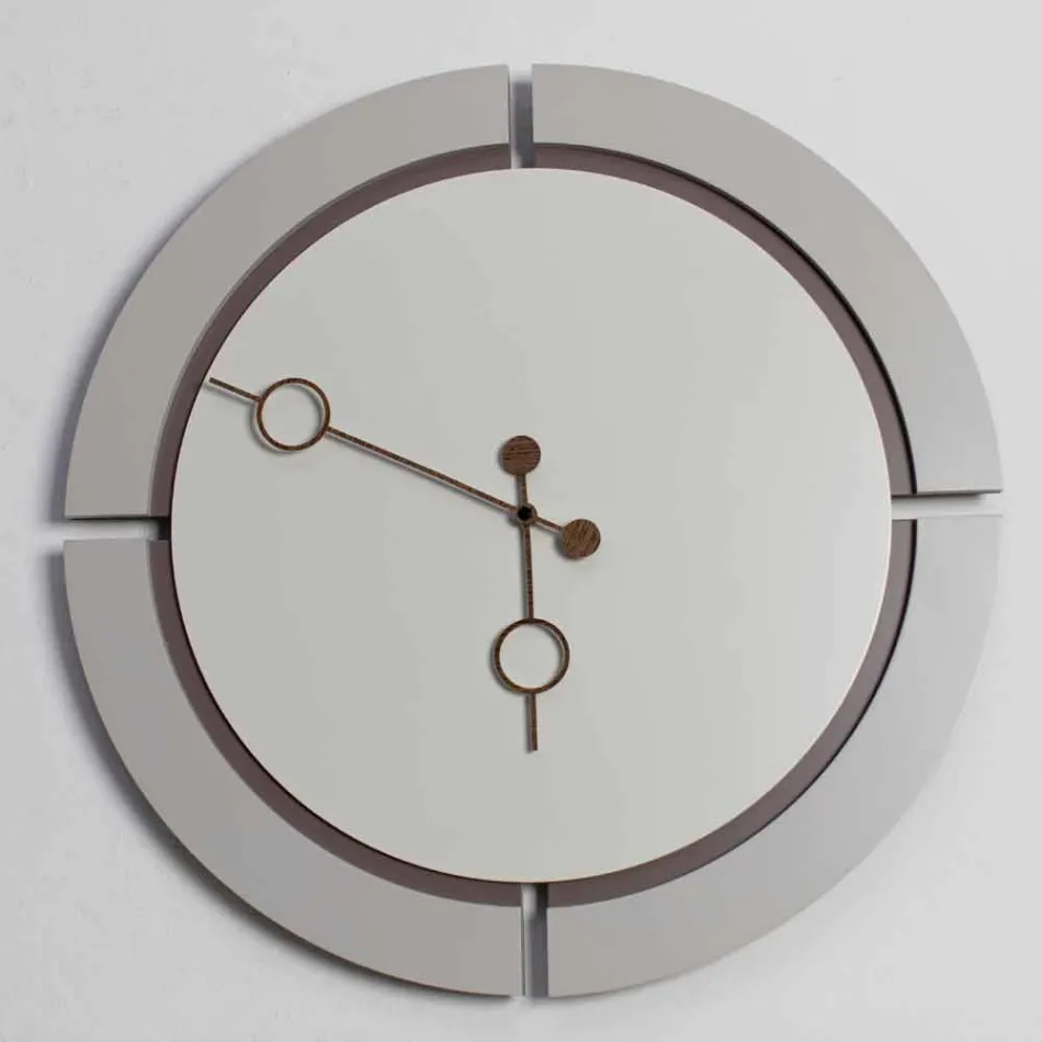 Orologio Grande da Parete Design Tondo Moderno in Legno Marrone e Beige - Osvego Viadurini