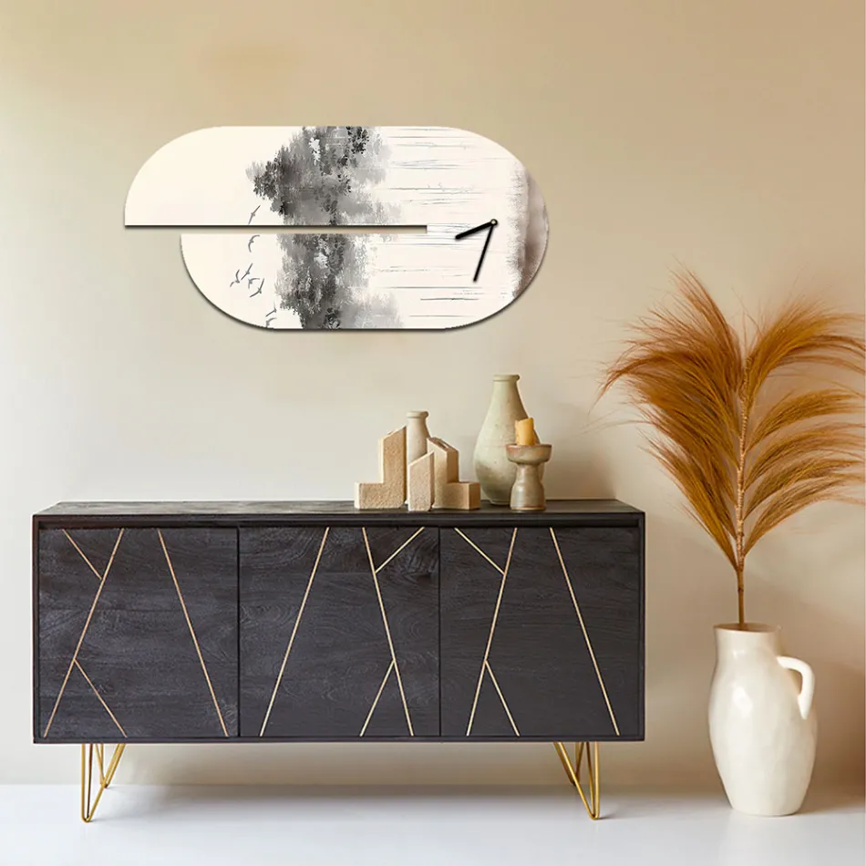 Orologio in Legno con Stampa di Airone Realizzato in Italia - Palau Viadurini