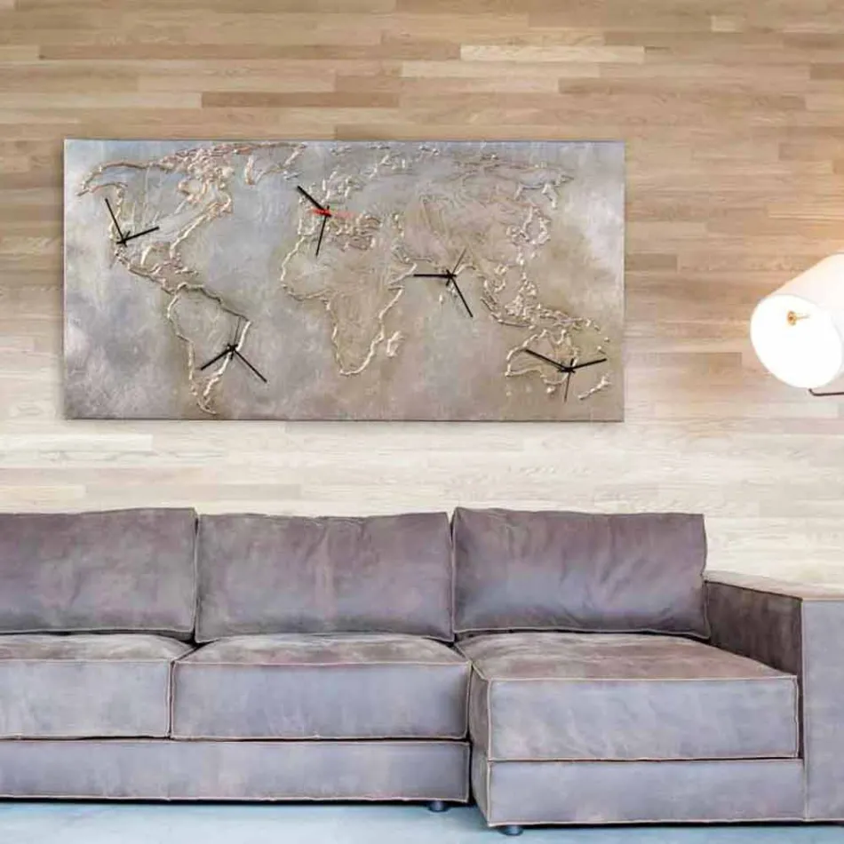 Orologio moderno con cinque quadranti raffigurante il mondo Miles Viadurini