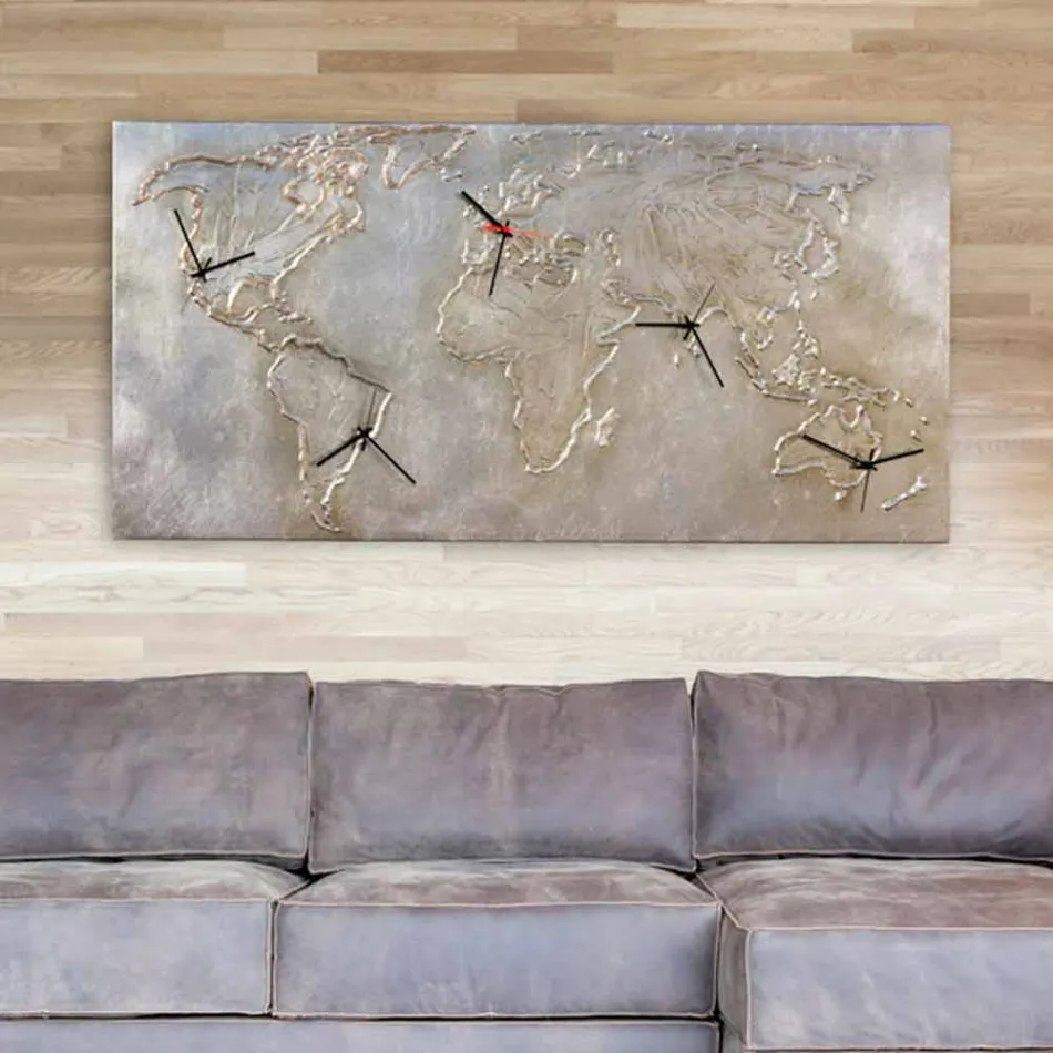 Orologio moderno con cinque quadranti raffigurante il mondo Miles Viadurini