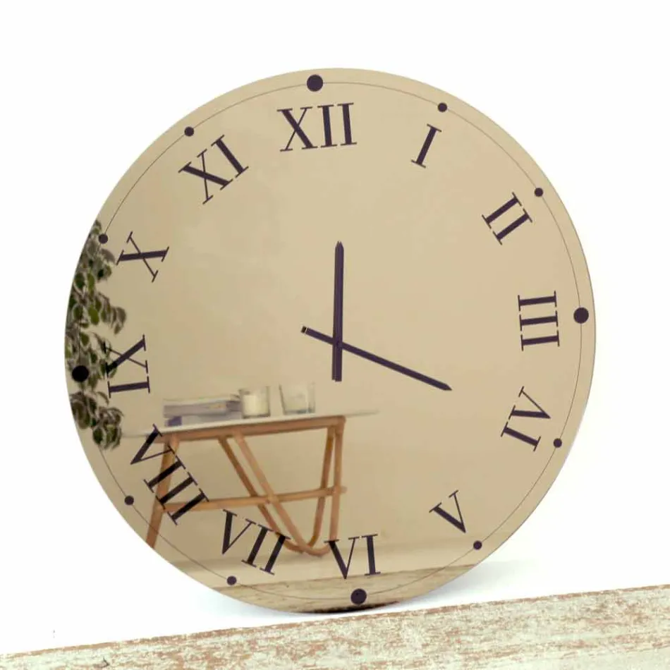 Orologio Rotondo da Parete in Cristallo Specchiato Made in Italy - Ingranaggio Viadurini