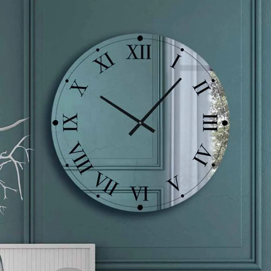 Orologio Rotondo da Parete in Cristallo Specchiato Made in Italy - Ingranaggio Viadurini