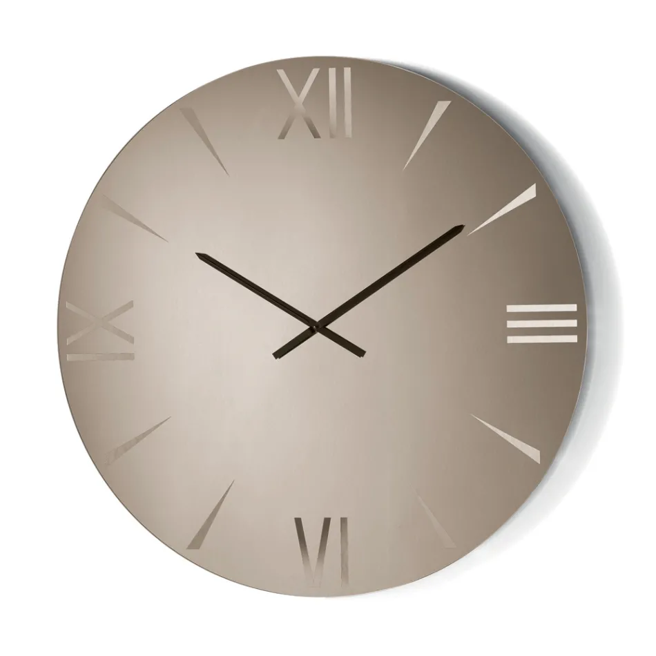 Orologio Rotondo in Vetro Specchiato con Numeri Incisi a Laser - Clelia Viadurini