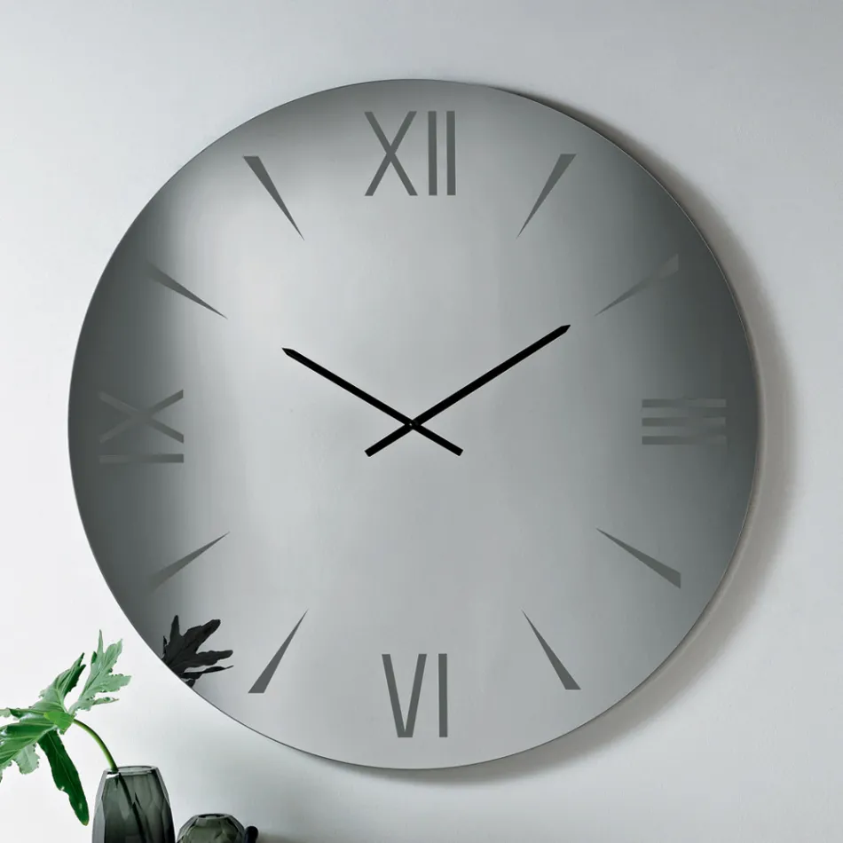 Orologio Rotondo in Vetro Specchiato con Numeri Incisi a Laser - Clelia Viadurini