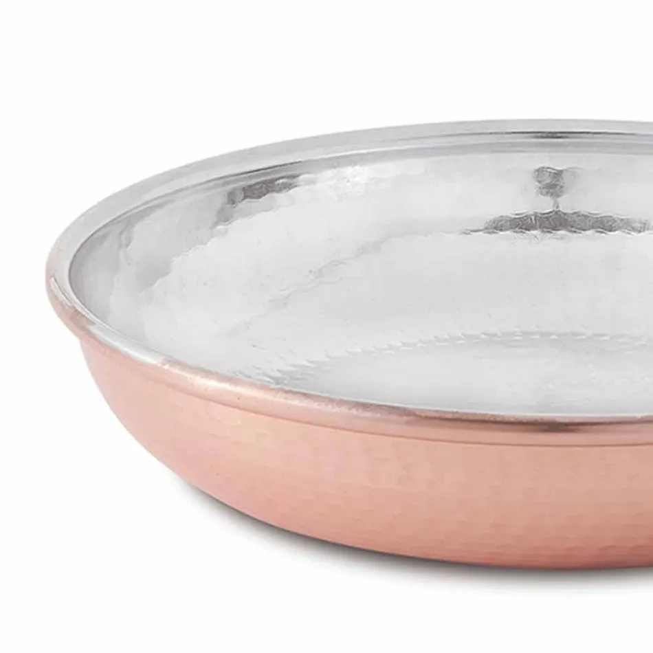 Padella Tonda in Rame Stagnato a Mano con Manico e Coperchio 32 cm - Gianluigi Viadurini