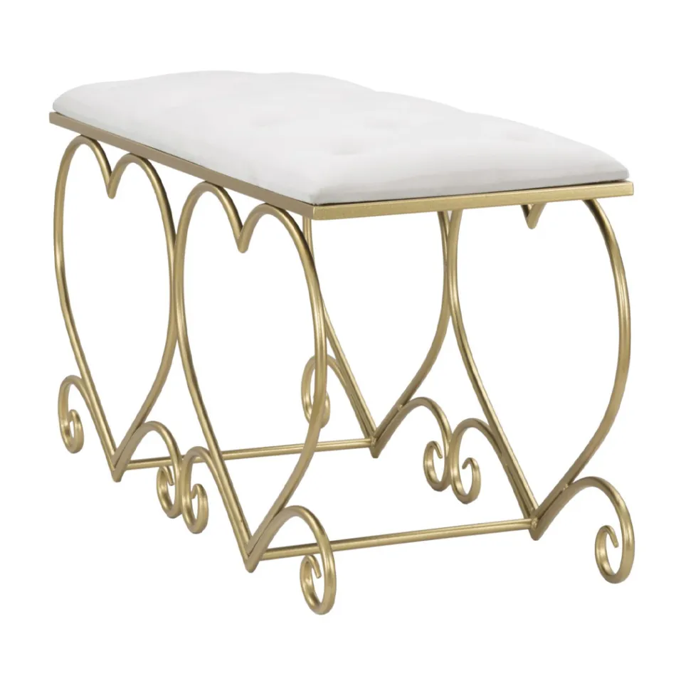 Panca in Ferro Oro con Seduta Imbottita e Rivestita in Tessuto - Alchimia Viadurini