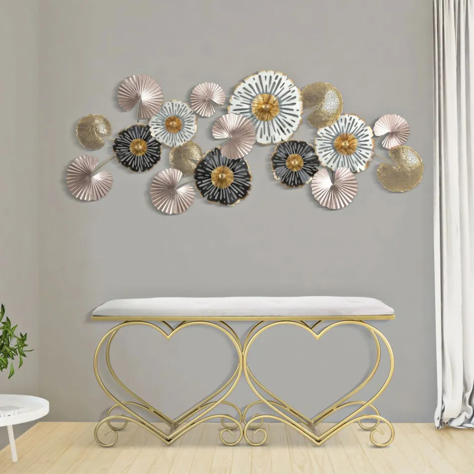 Panca in Ferro Oro con Seduta Imbottita e Rivestita in Tessuto - Alchimia Viadurini