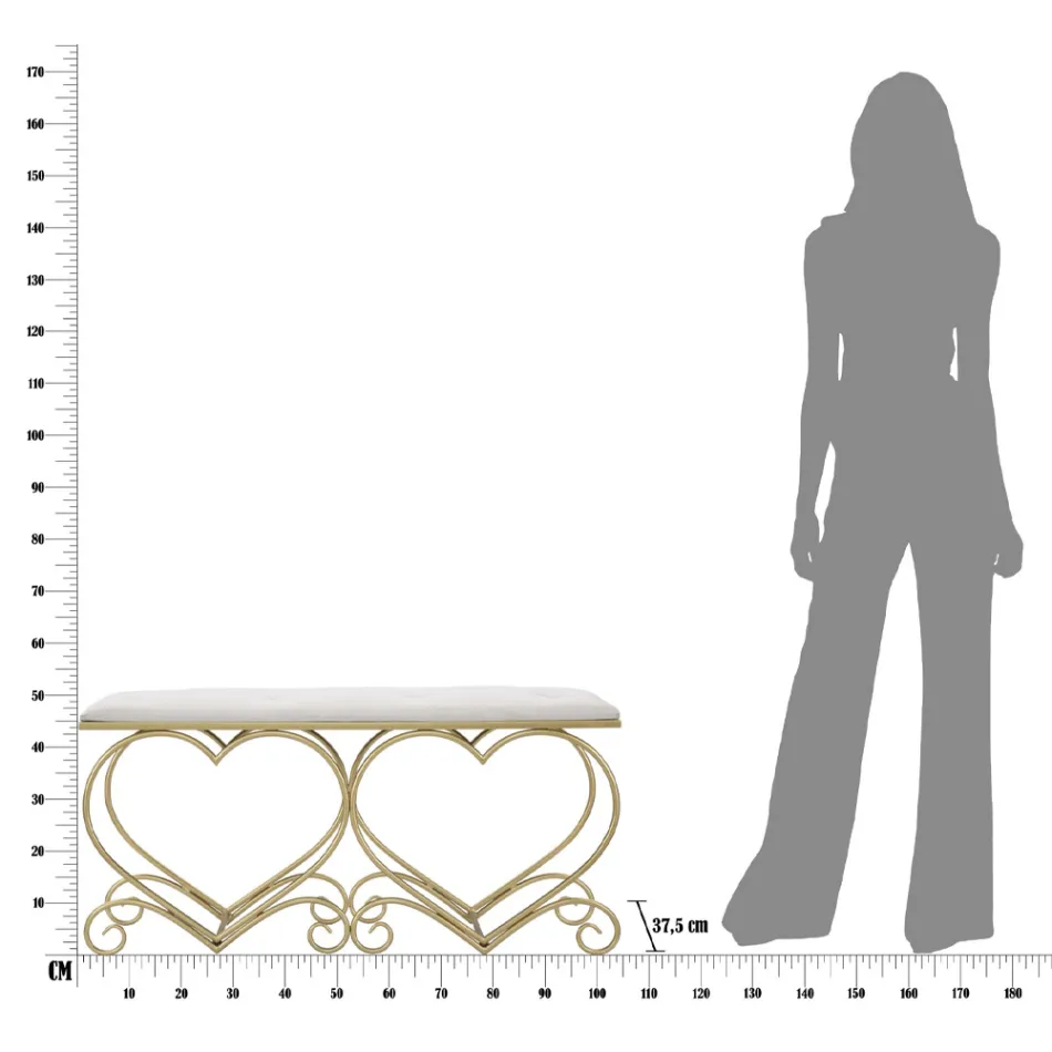 Panca in Ferro Oro con Seduta Imbottita e Rivestita in Tessuto - Alchimia Viadurini