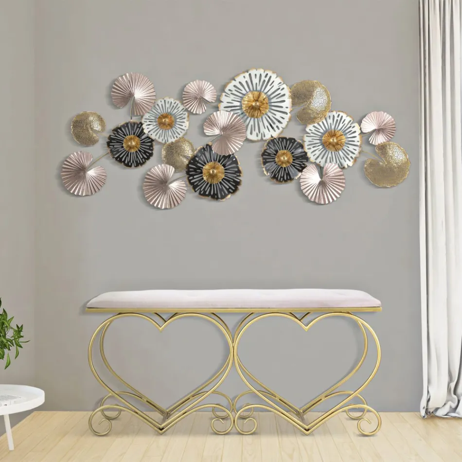 Panca in Ferro Oro con Seduta Imbottita e Rivestita in Tessuto - Alchimia Viadurini