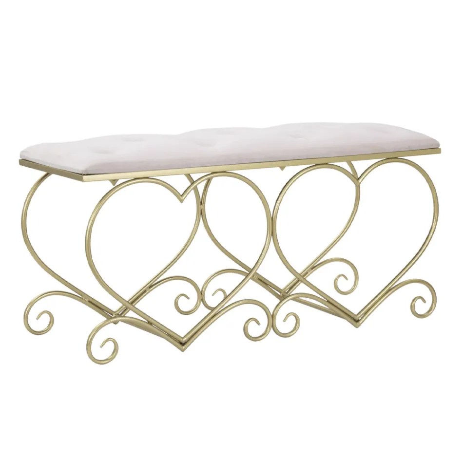 Panca Oro in Ferro con Seduta Imbottita e Rivestita in Tessuto - Alchimia Viadurini